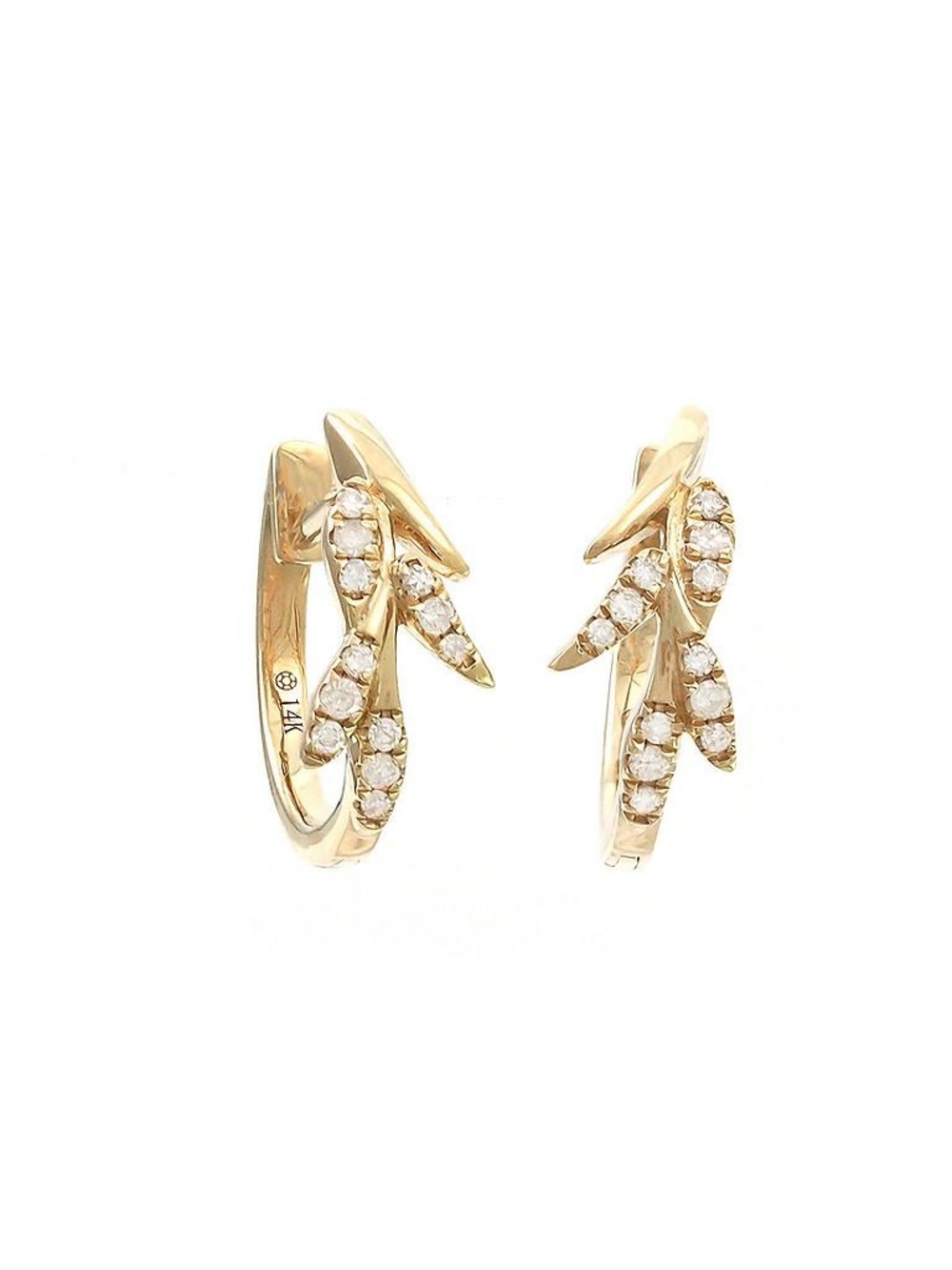 Solid Real Yellow Gold Single-Cut Diamond Hoop Earrings Pave Setting 0.10 ctw
